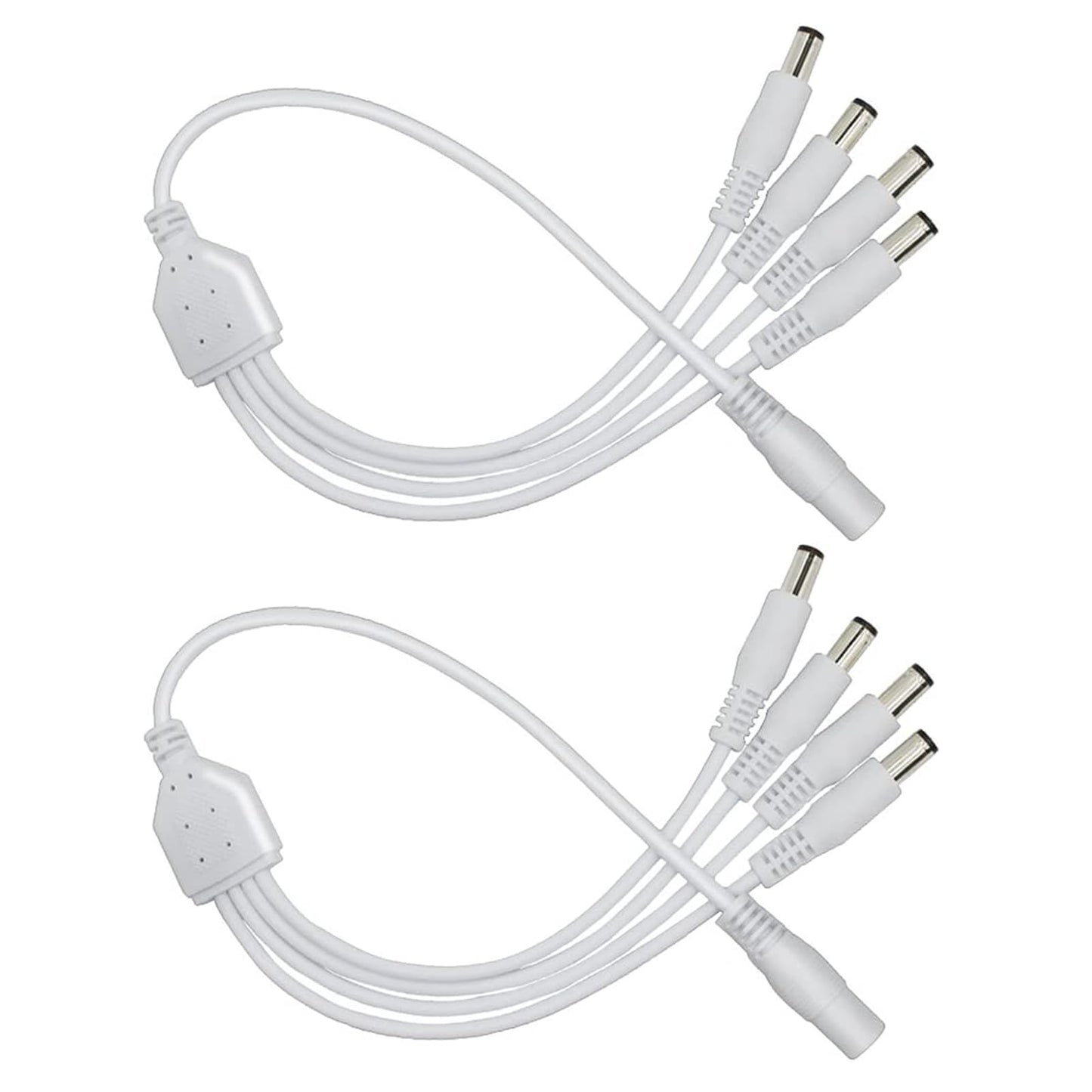 12V DC Power Splitter Cable 1 to 4 Way, Plug 5.5mm x 2.1mm for CCTV Security Camera, LED Strip Light and More,2-Pack White