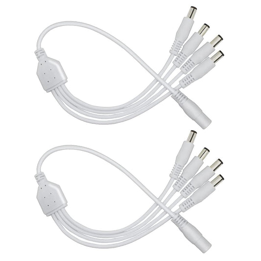 12V DC Power Splitter Cable 1 to 4 Way, Plug 5.5mm x 2.1mm for CCTV Security Camera, LED Strip Light and More,2-Pack White