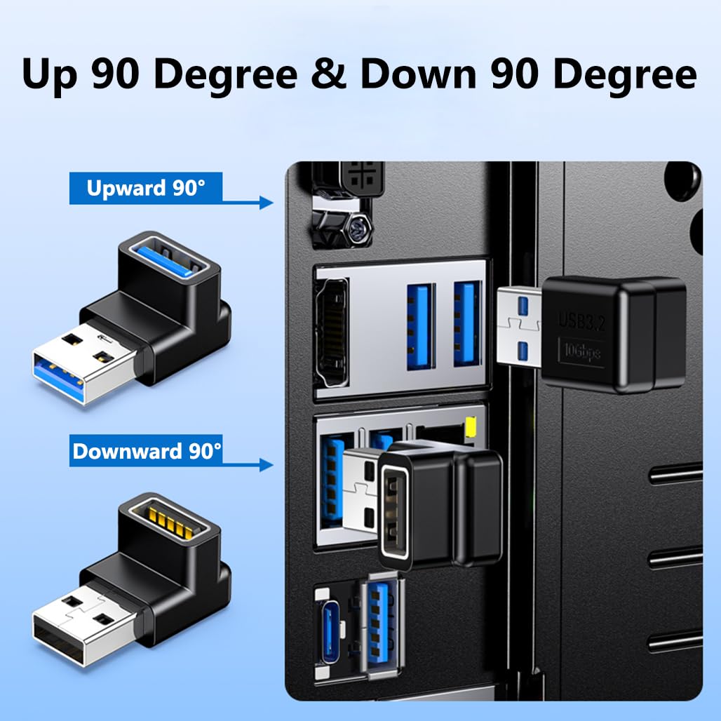 Warmstor 4 Pack 10Gbps USB 3.1 Male to Female Adapter Right Angle Up and Down Angle 90 Degree USB 3.0 A Connector Support 3A Fast Charging…