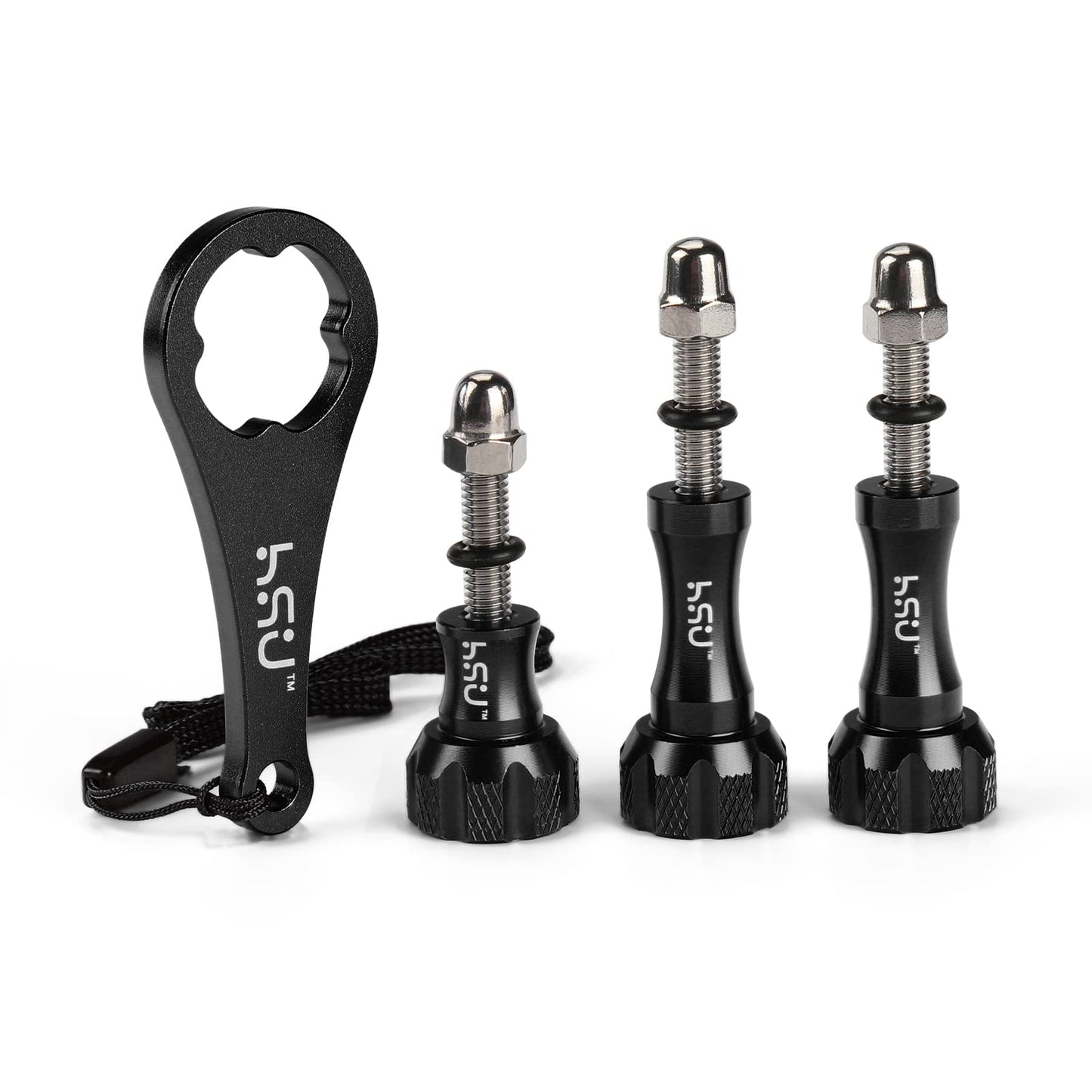 HSU Aluminum Thumbscrew Set + Wrench for Gopro Hero 13, 12, 11, 10, 9, 8, 7, 6, 5, 4, 3, AKASO Campark and Other Action Cameras (Black,3Pcs)