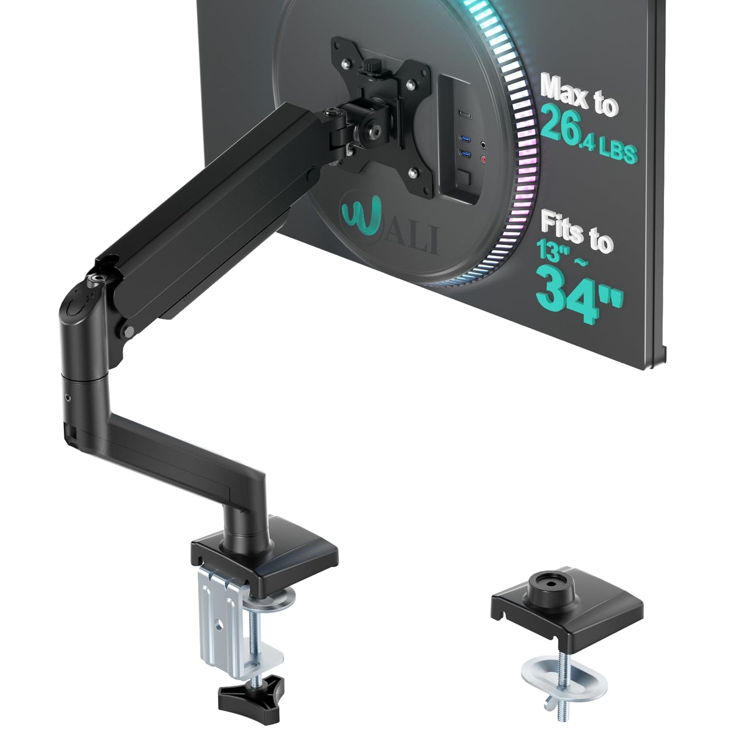 WALI Single Monitor Mount for 13-34 inch Screens, Adjustable Single Monitors Arm, Regular Screen up to 32 inch, 26.4lbs, Computer Monitor Stand