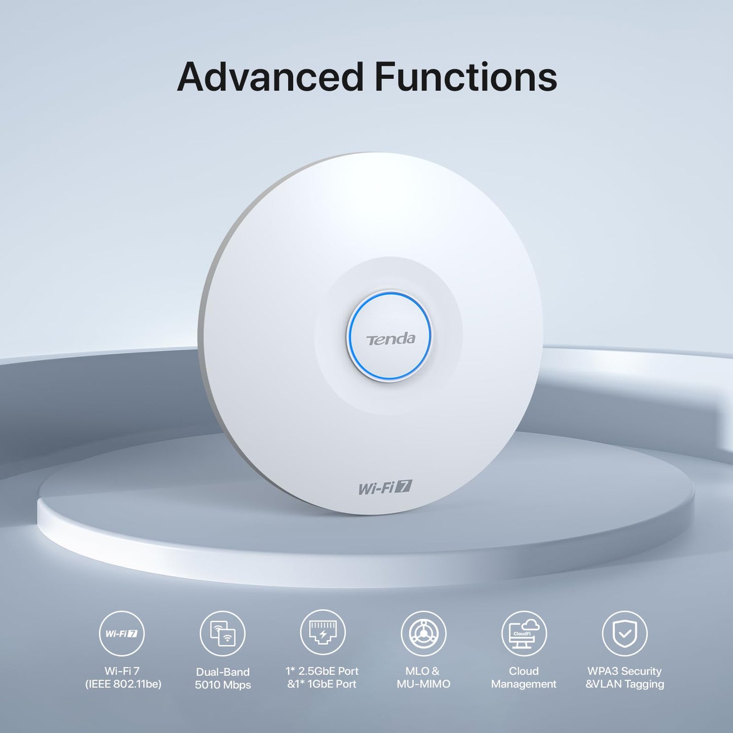 Tenda i36 Wi-Fi 7 Ceiling Mount Access Point, Dual-Band BE5010, Up to 5010 Mbps, 2.5G PoE+ Port, MU-MIMO, Seamless Roaming, Cloud Management, WPA3