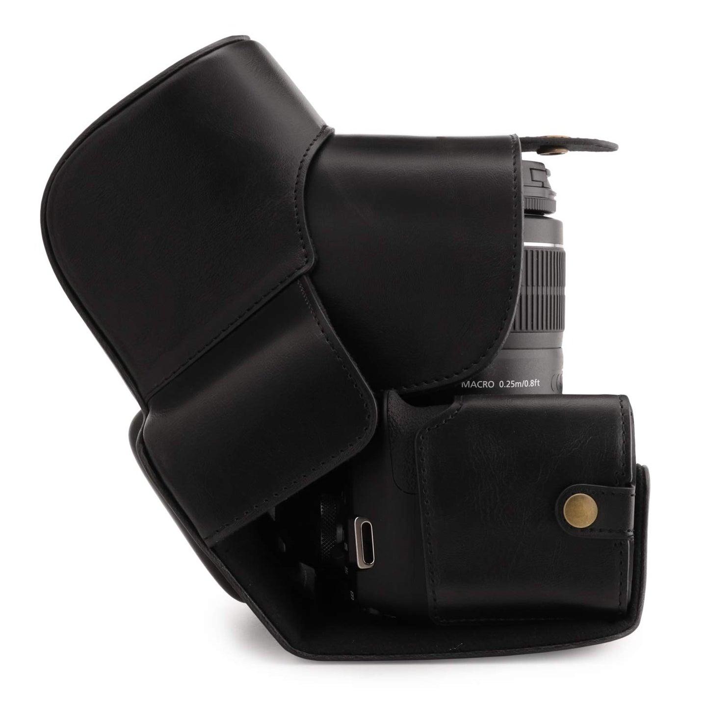 MegaGear MG1607 Ever Ready Leather Camera Case compatible with Canon EOS Rebel T7 (18-55mm), 2000D (18-55mm) - Black
