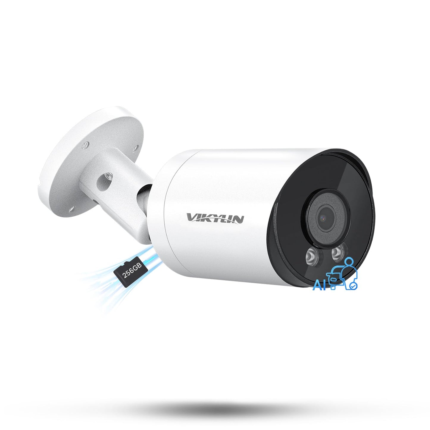 VIKYLIN 4K 8MP Starlight PoE IP Camera Outdoor, 8MP Bullet PoE Camera with AI Human Vehicle Detection, 2.8mm Lens, Built-in Mic, MicroSD 256GB, WDR