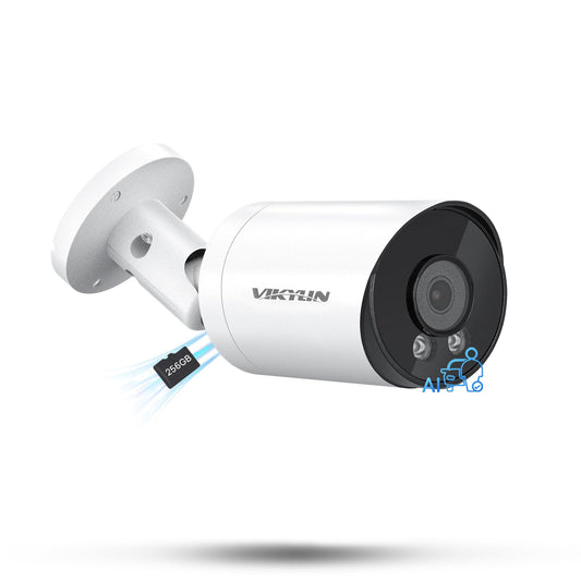 VIKYLIN 4K 8MP Starlight PoE IP Camera Outdoor, 8MP Bullet PoE Camera with AI Human Vehicle Detection, 2.8mm Lens, Built-in Mic, MicroSD 256GB, WDR