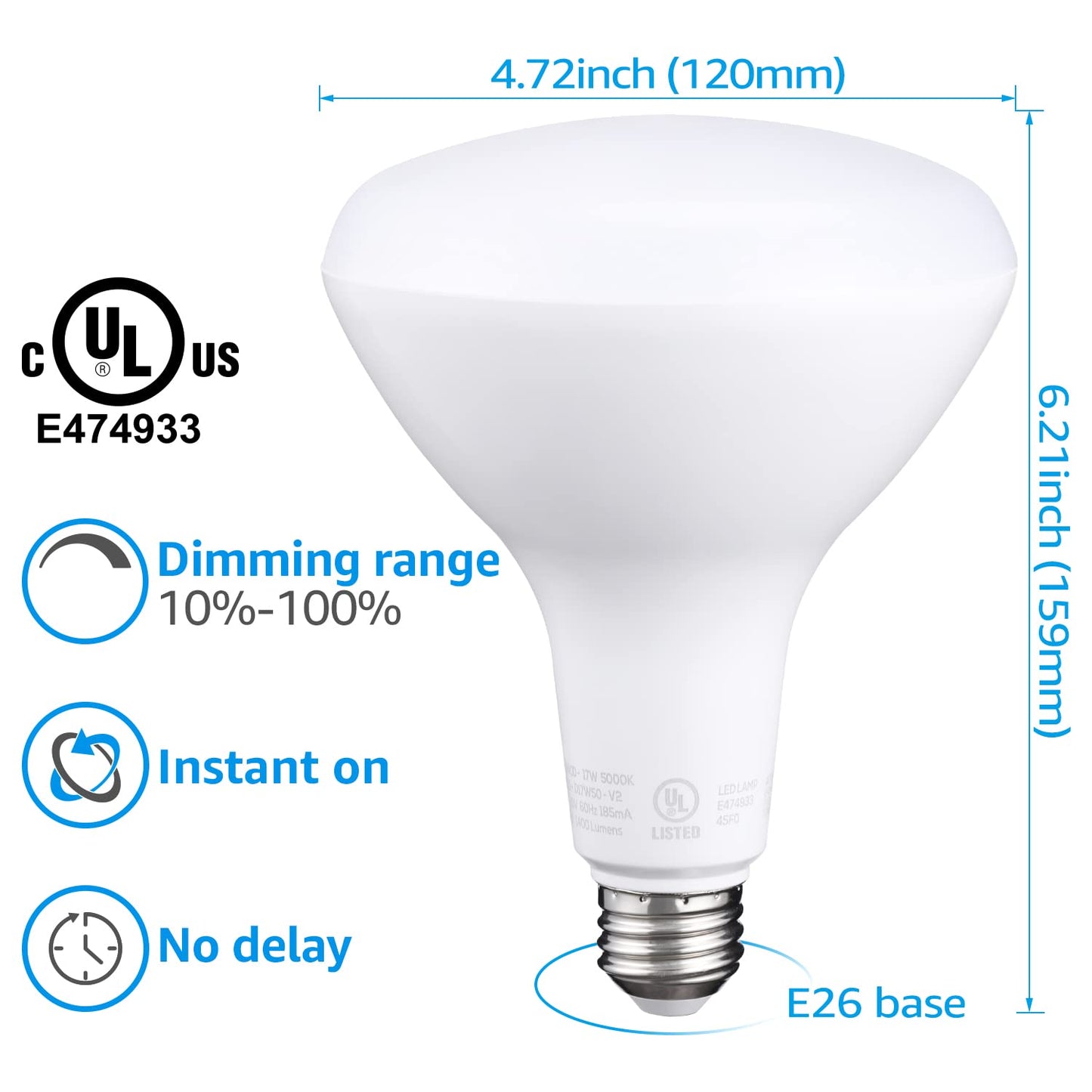 TORCHSTAR 4-Pack BR40 LED Light Bulbs Indoor Flood Light Bulbs 5000K