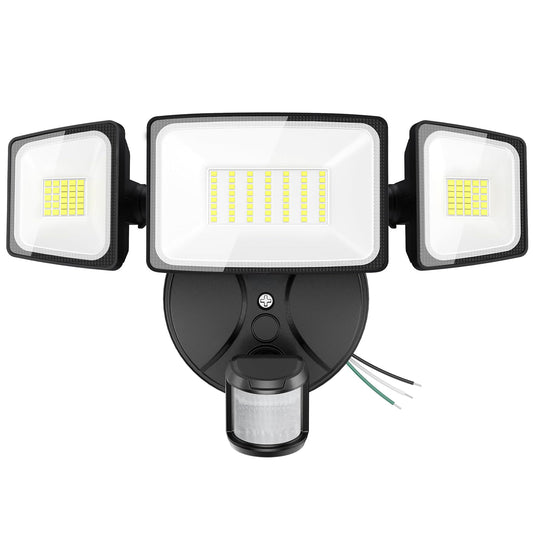 Onforu 75W LED Flood Light Motion Sensor Outdoor, 7000lm Dusk to Dawn Flood Light, Security Light with Three Head, IP65 Waterproof Exterior