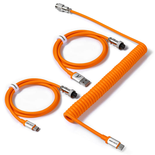 C04 2 in 1 Custom Coiled USB C Cable for Gaming Keyboard-Detachable Double Sleeve Spiral Cable with 5 Pin Aviator Connector for PS4,Xbox-USB A To Type