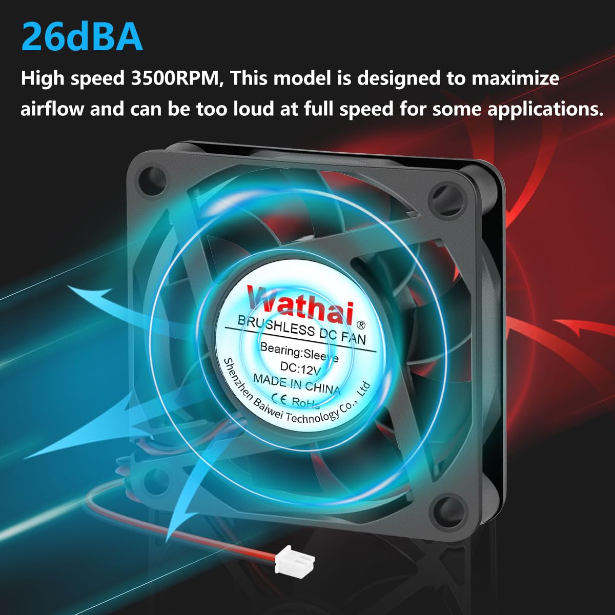 Wathai DC Exhaust Cooler Fan 60mm x 60mm x 15mm 12V 2Pin Brushless Cooling Fan