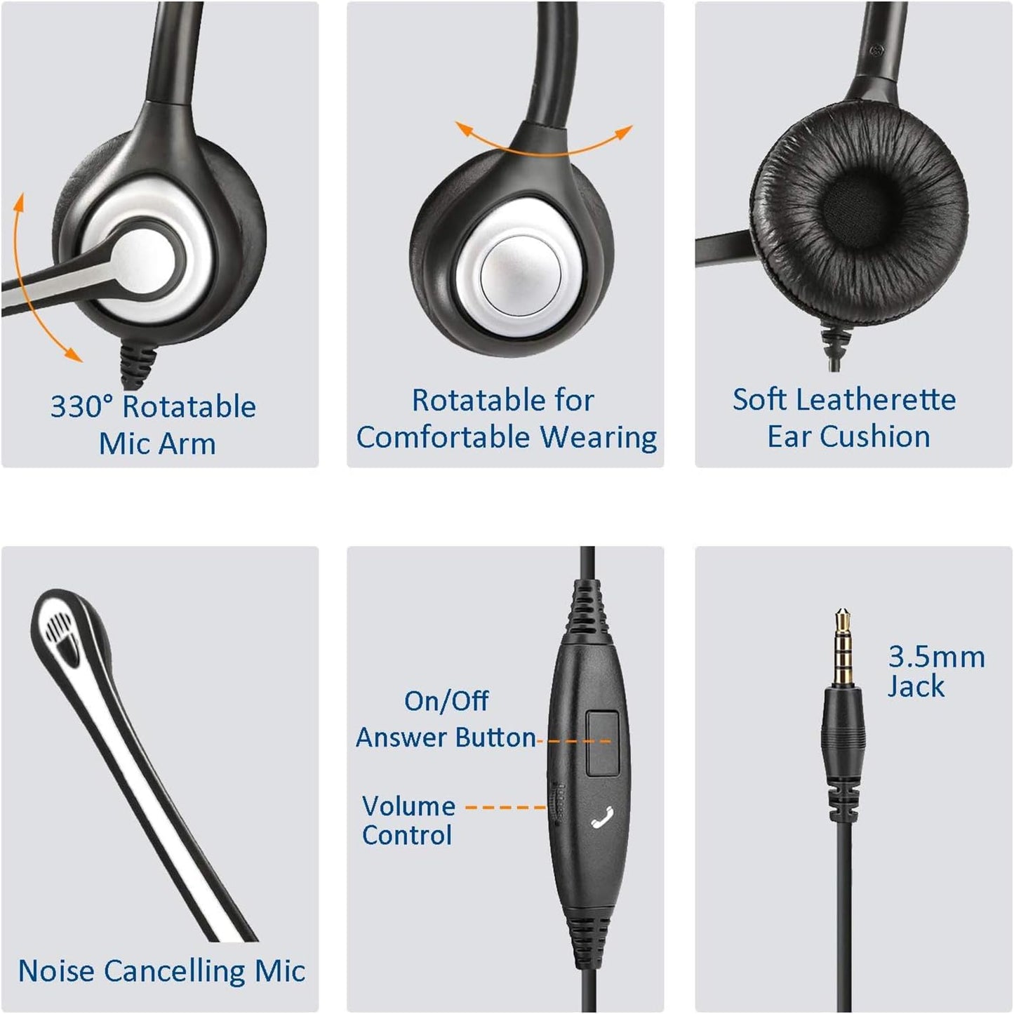 Wantek Phone Headset Wired Computer Headset with Microphone - Noise Cancelling 3.5mm/2.5mm Headphones for PC, Laptop, Mac, iPhone, Samsung