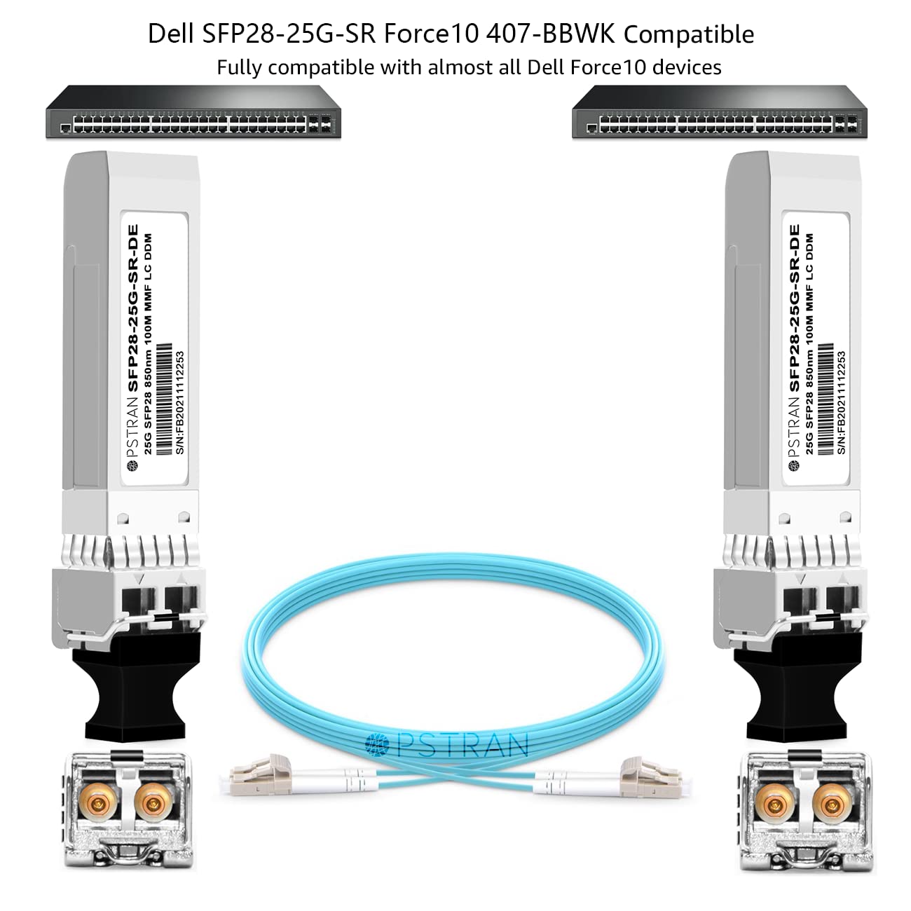 OPSTRAN 25GBASE-SR SFP28 Optical Transceiver Module Compatible with Dell SFP28-25G-SR Dell Force10 407-BBWK 25G SFP28 850nm 100m DOM Duplex LC MMF