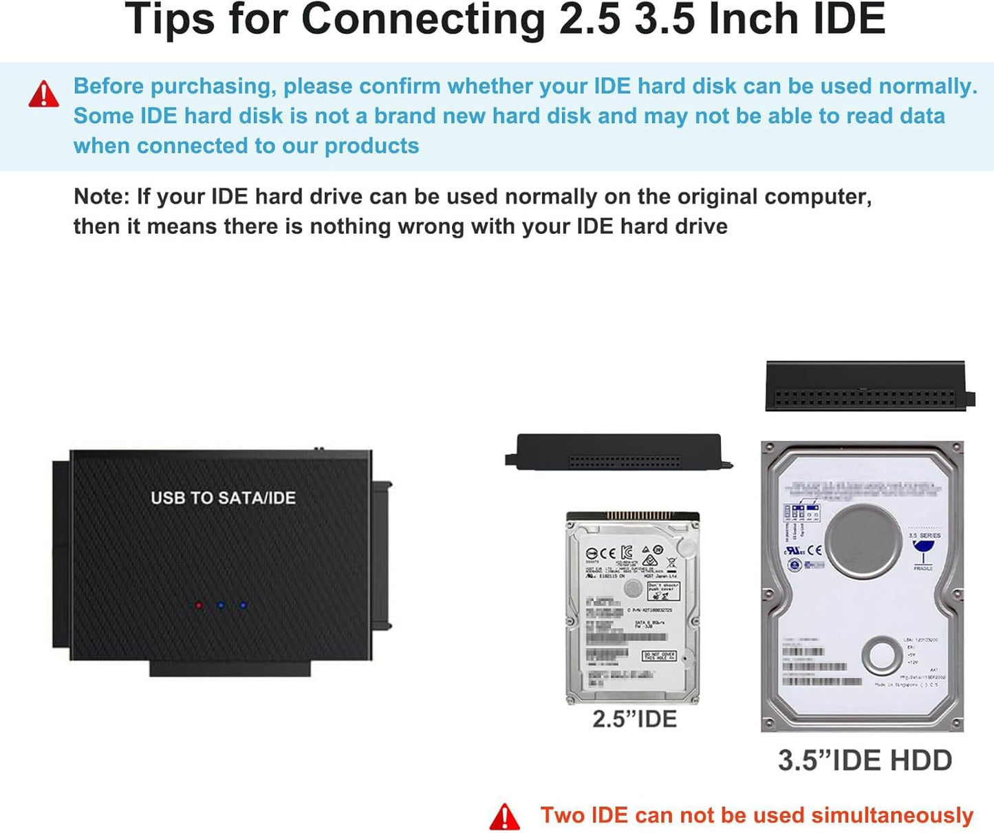 USB 3.0 to SATA IDE Adapter Hard Drive Reader, USB + Type C to External Hard Drive Disk HDD Converter Kit for Universal 2.5" 3.5" IDE HDD, 2.5" SSD