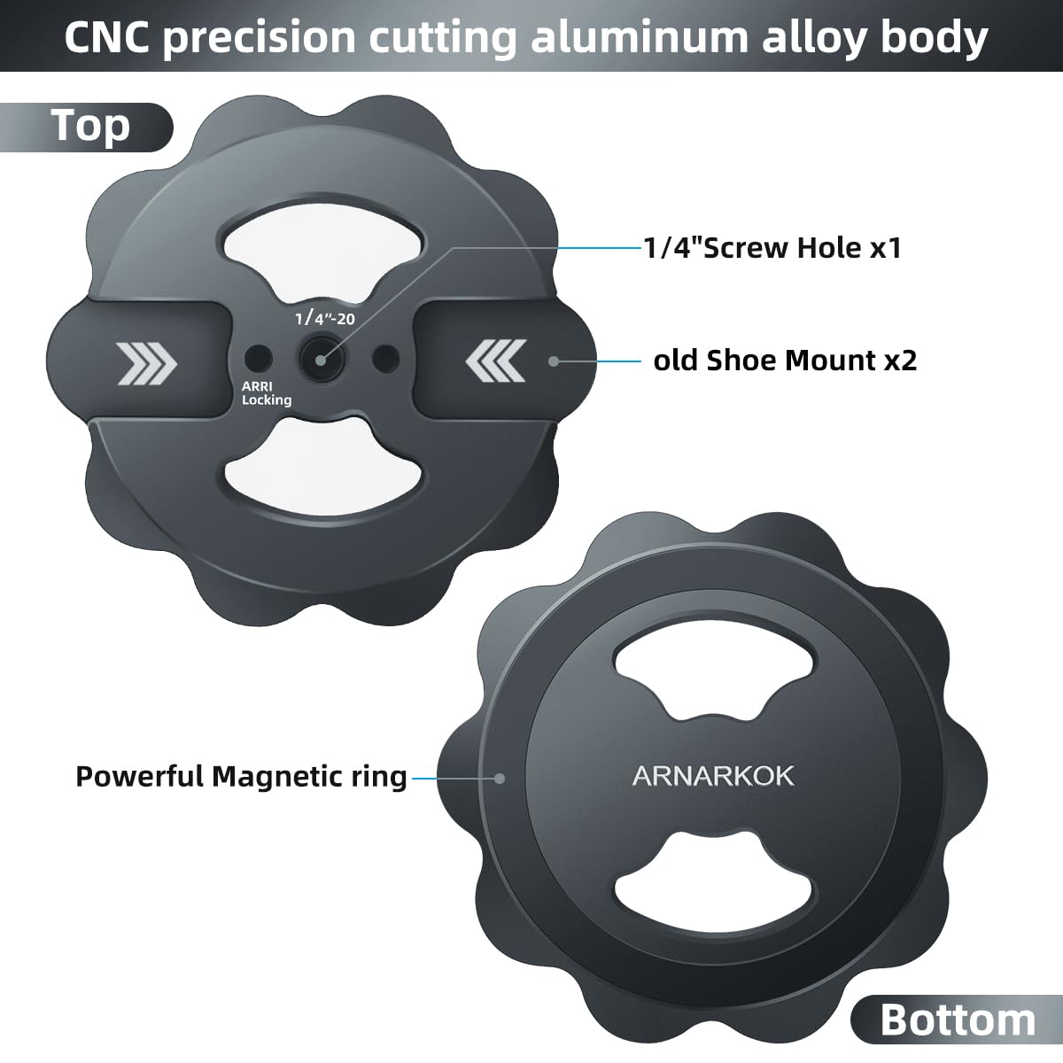Magnetic Phone Tripod Mount,1/4" Thread Cold Shoe 360° Rotation,Compatible with iPhone16 15 14 13 12 Pro All Series,Magnetic Ring iPhone Tripod Mount