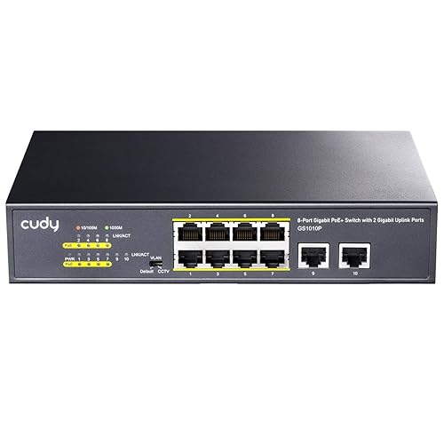 Cudy GS1010P 10-Port Gigabit Ethernet Unmanaged PoE Switch, with 8 x PoE+ @ 120W, Desktop/Rackmount, CCTV / VLAN Mode, 802.3af/ 802.3at, Plug and Play