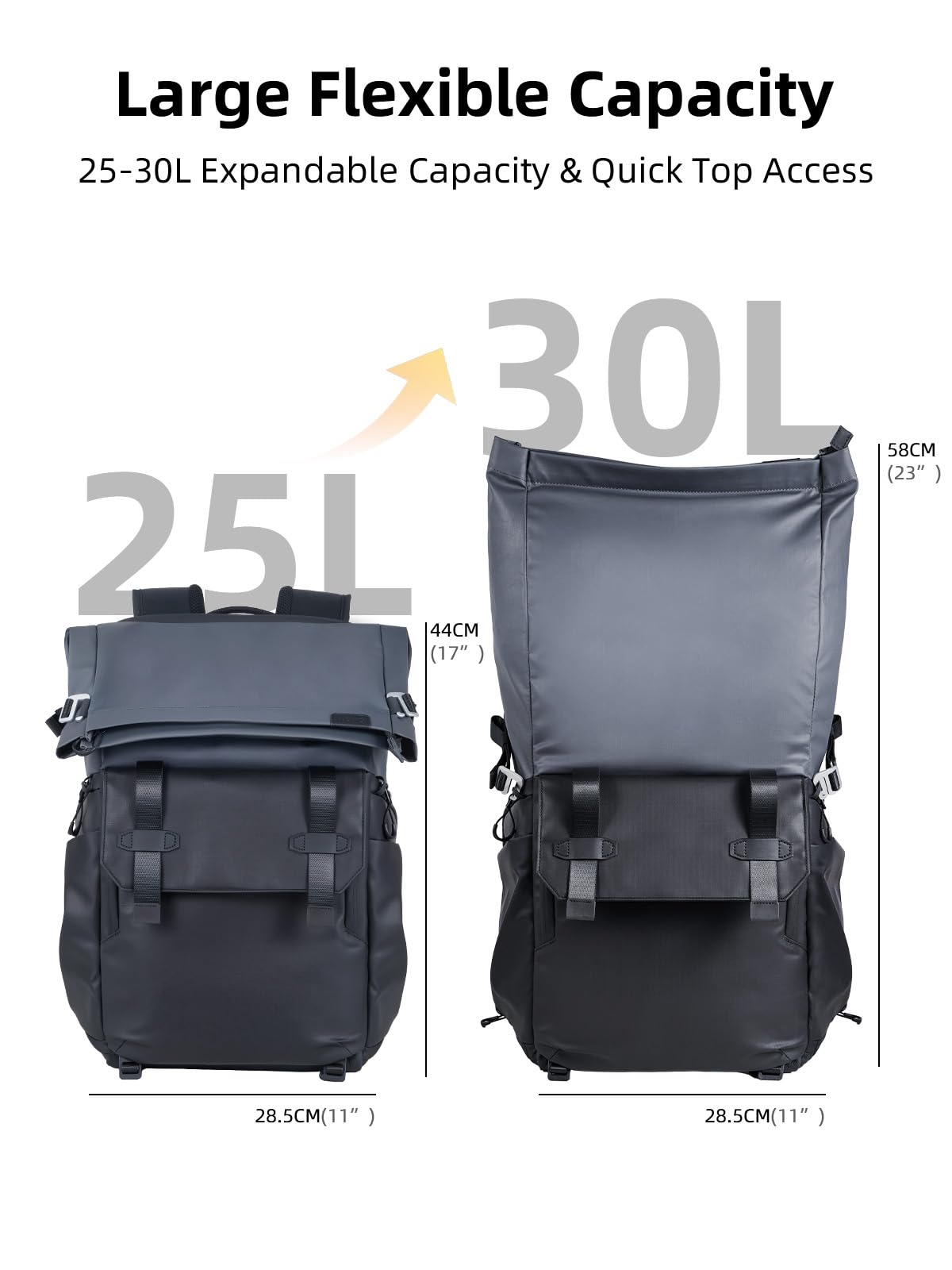 llano 25L Camera Backpack, Camera Bag for Sony Canon Nikon Drone, DSLR Mirrorless Bag for Photography, Expanable Rolltop Travel Backpack, 15,6"