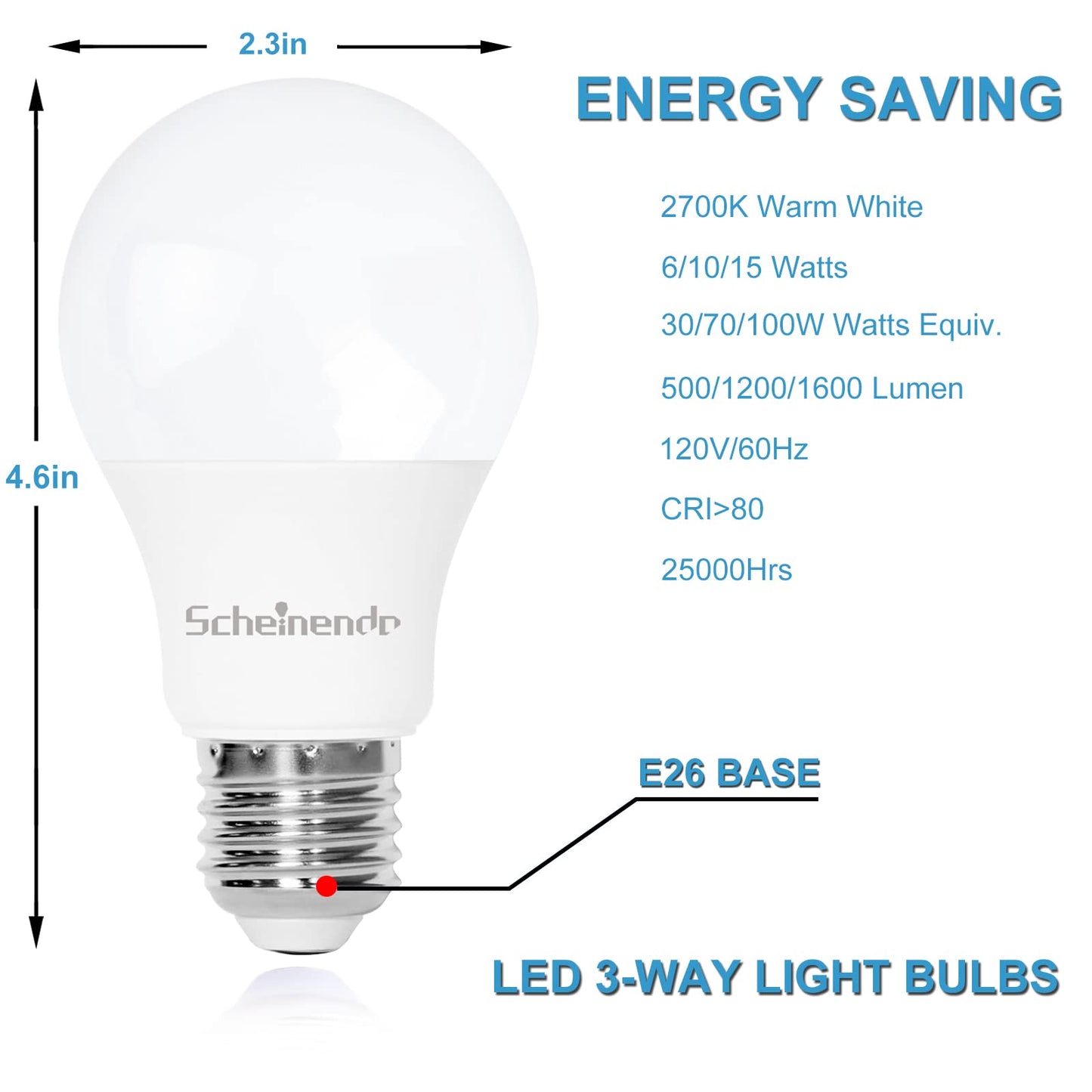 3-Way Led Light Bulbs 30 70 100 Watt Equiv, A19 E26 Bulb, Soft White, 2PK