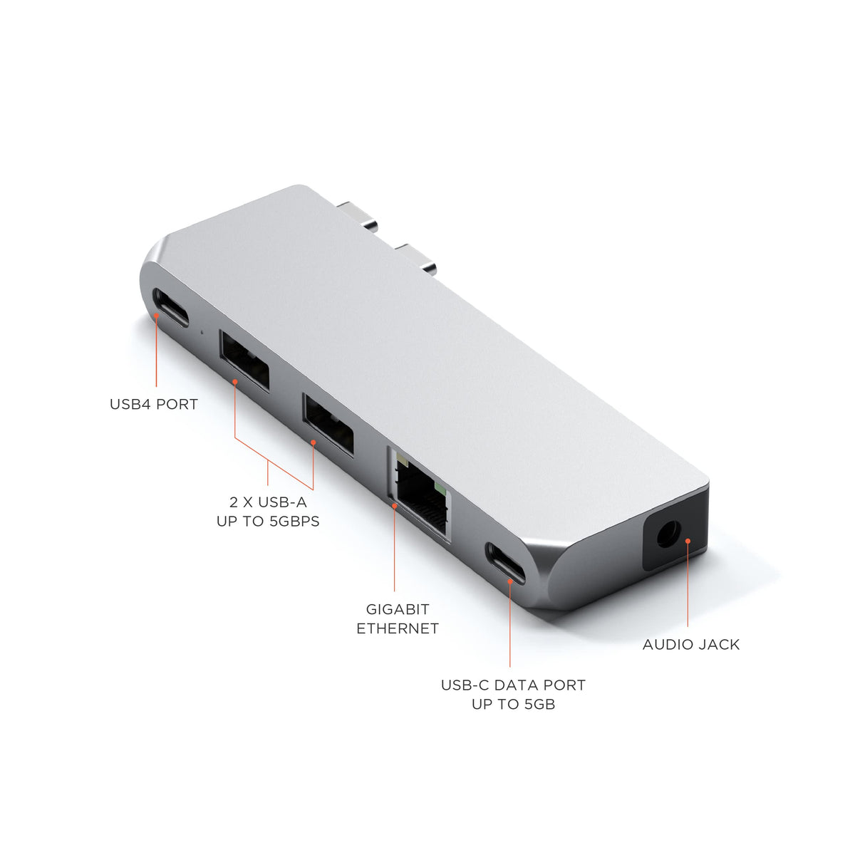 Satechi Pro Hub Mini USB-C Multiport Adapter, USB4 Port, Ethernet, Silver