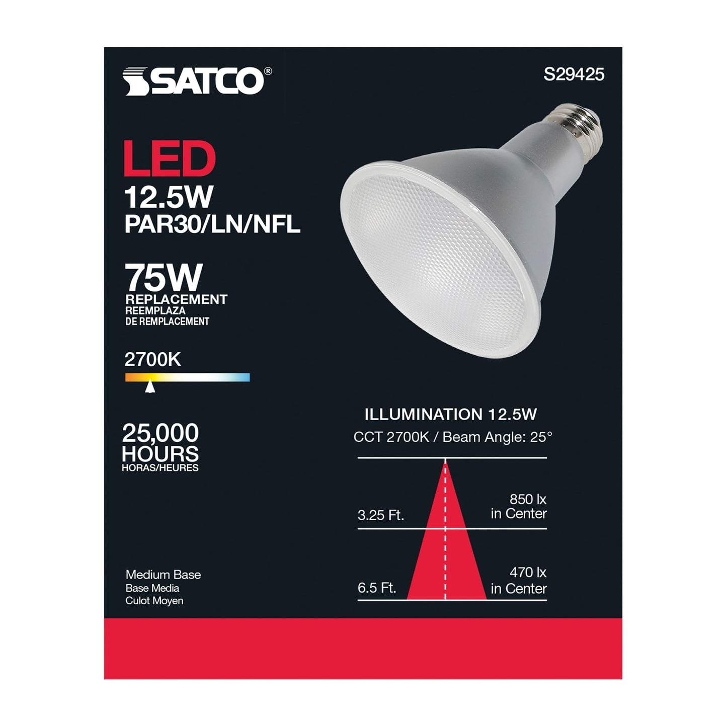 Satco S29425, PAR30LN LED Reflector Bulb, 75W Replacement, 2700K, LED Lamp