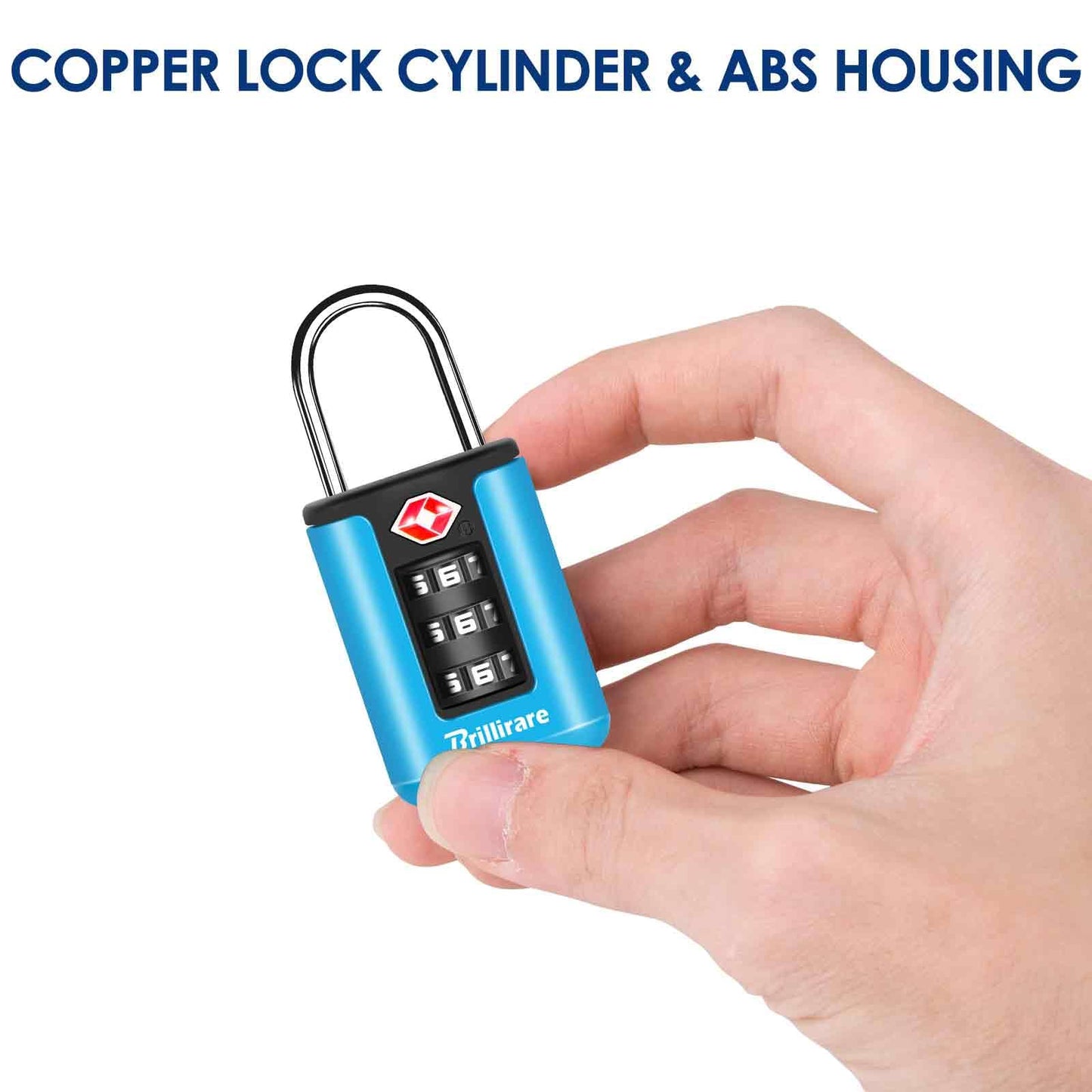 BRILLIRARE TSA Approved Luggage Locks 2 Pack – 3 Digit Waterproof Combination Padlocks, Resettable Travel Locks for Bags, Lockers & Gym (Blue)