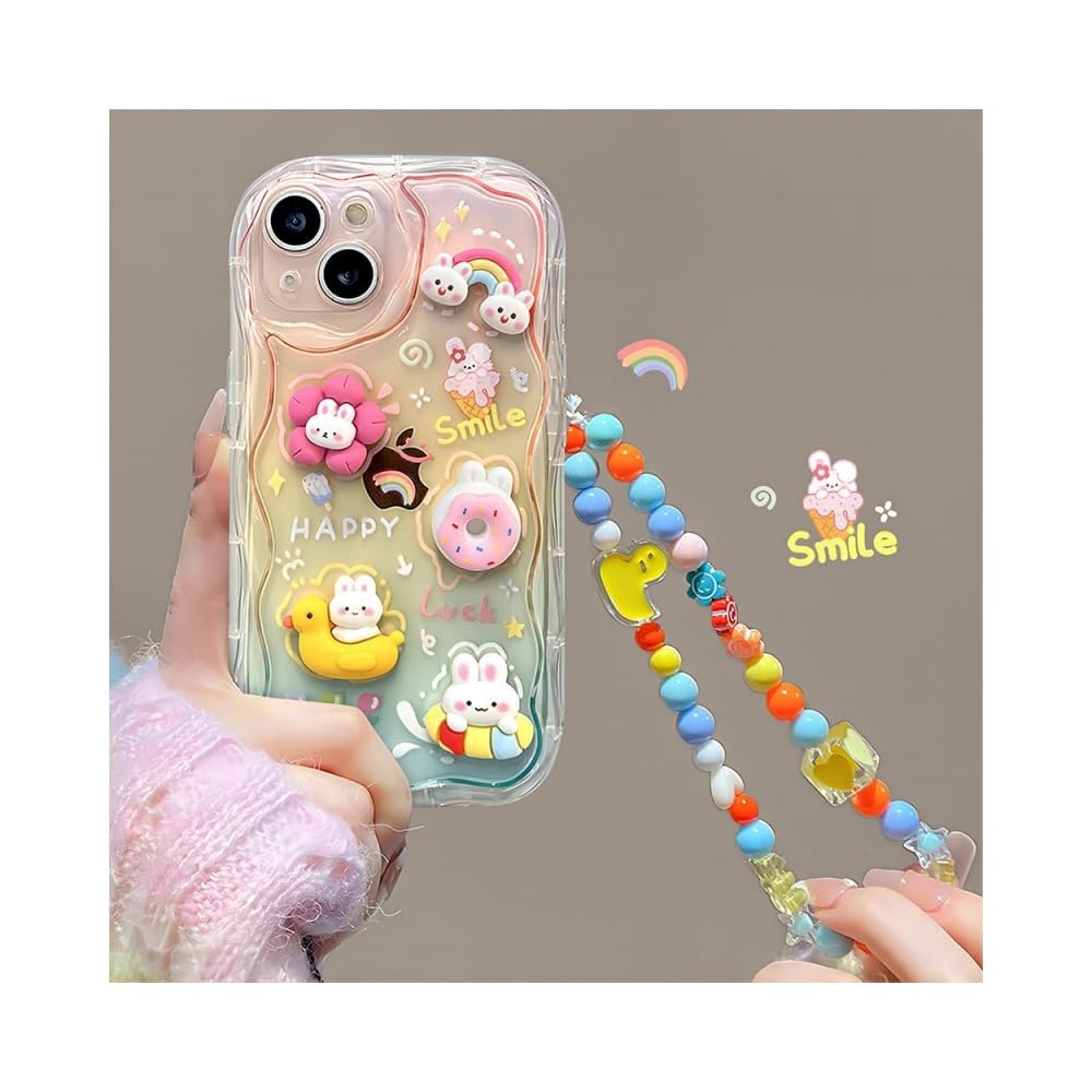 Dzdcase Designed for iPhone Case,Cute Rainbow Rabbit Duck Kawaii Cartoon Animal Wristband Strap Bracelet Chain Soft Shockproof Cover Phone Case