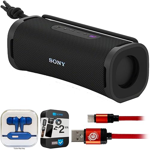 Sony SRSULT10/B ULT Field 1 Wireless Ultra Portable Bluetooth Compact Speaker, Black Bundle with 2 YR CPS Protection Pack, Mizco Travelocity in-Ear