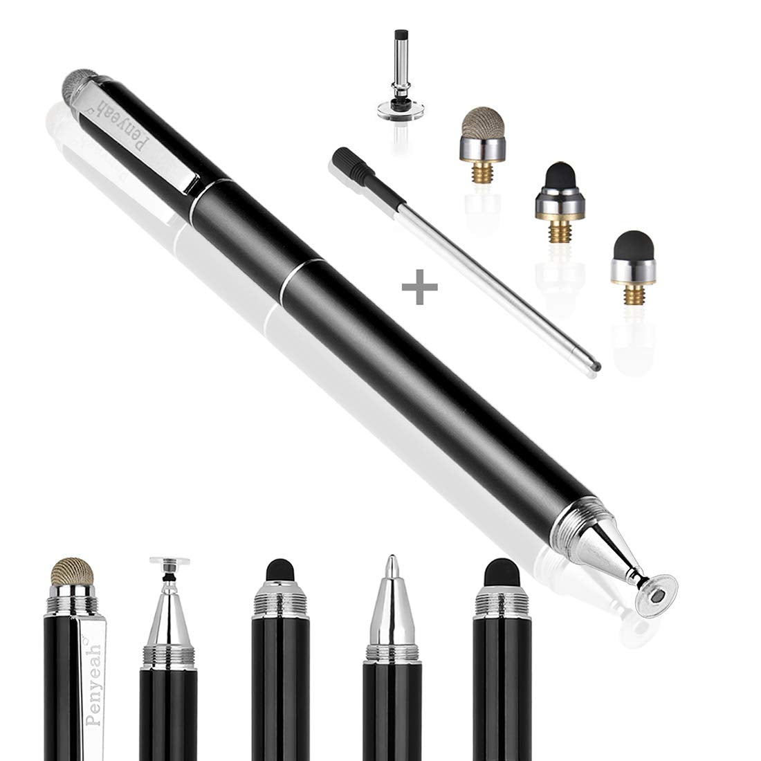 Penyeah Stylus Pen, 4 in 1 Stylus Pen for Touch Screens Everyday Use -Black