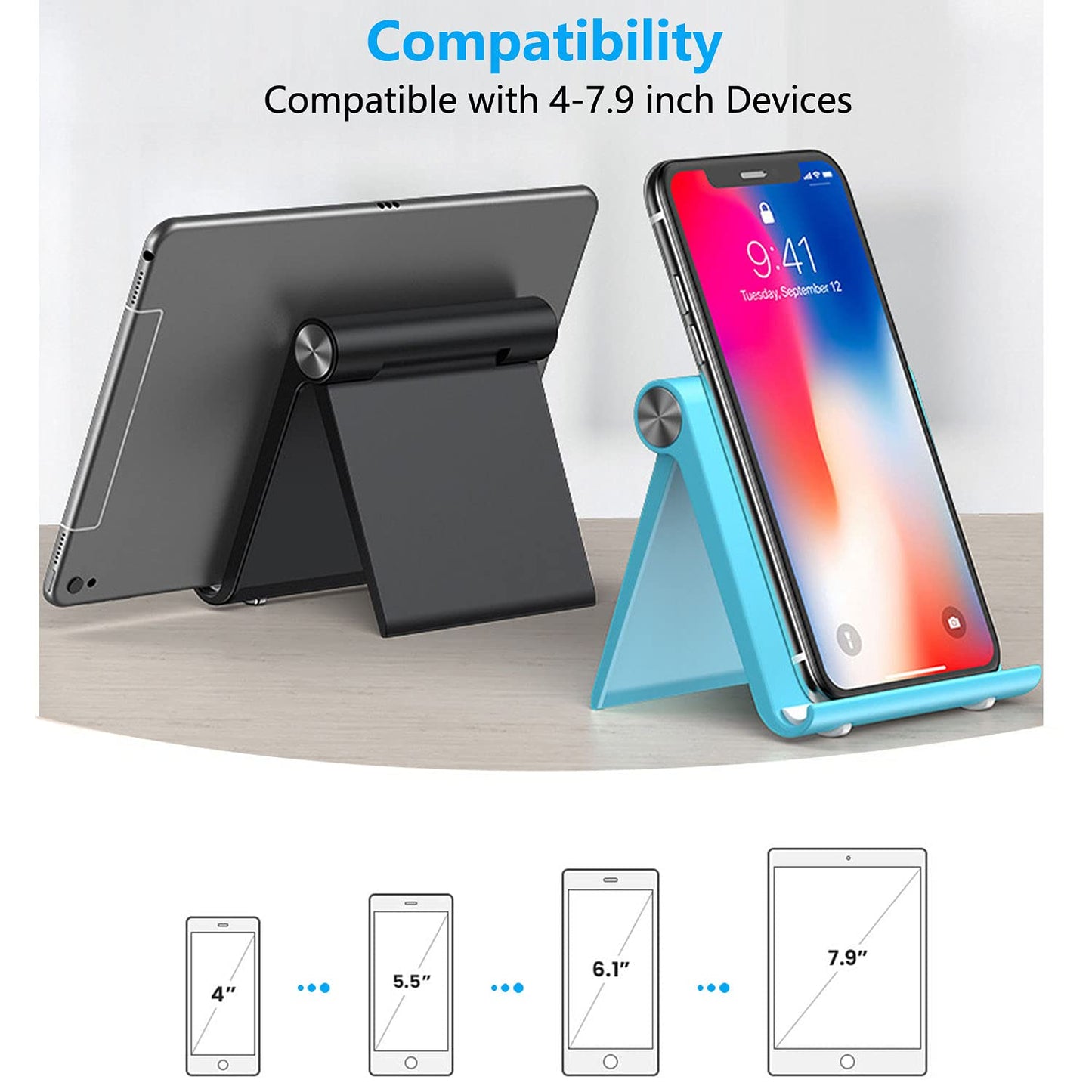 VOVIGGOL Cell Phone Stand Holder, Cellphone Holder Adjustable Desktop Phone Stand for Desk, Foldable Phone Cradle Dock Mobile Stand for iPhone iPad