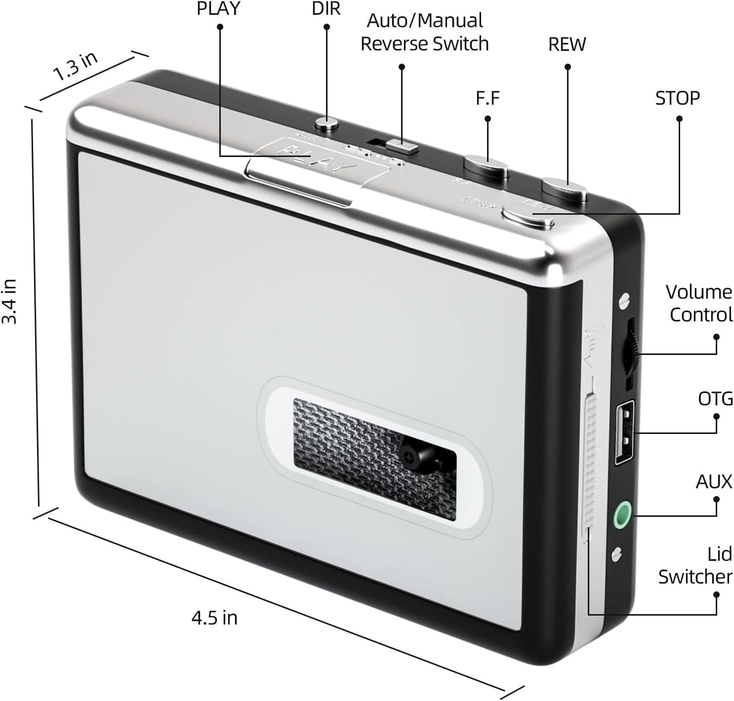 Reshow Portable Cassette Tape Player, Best Overall Standalone USB to MP3 Converter, Audio Cassette to Digital Converter Automatically Divides -Silver