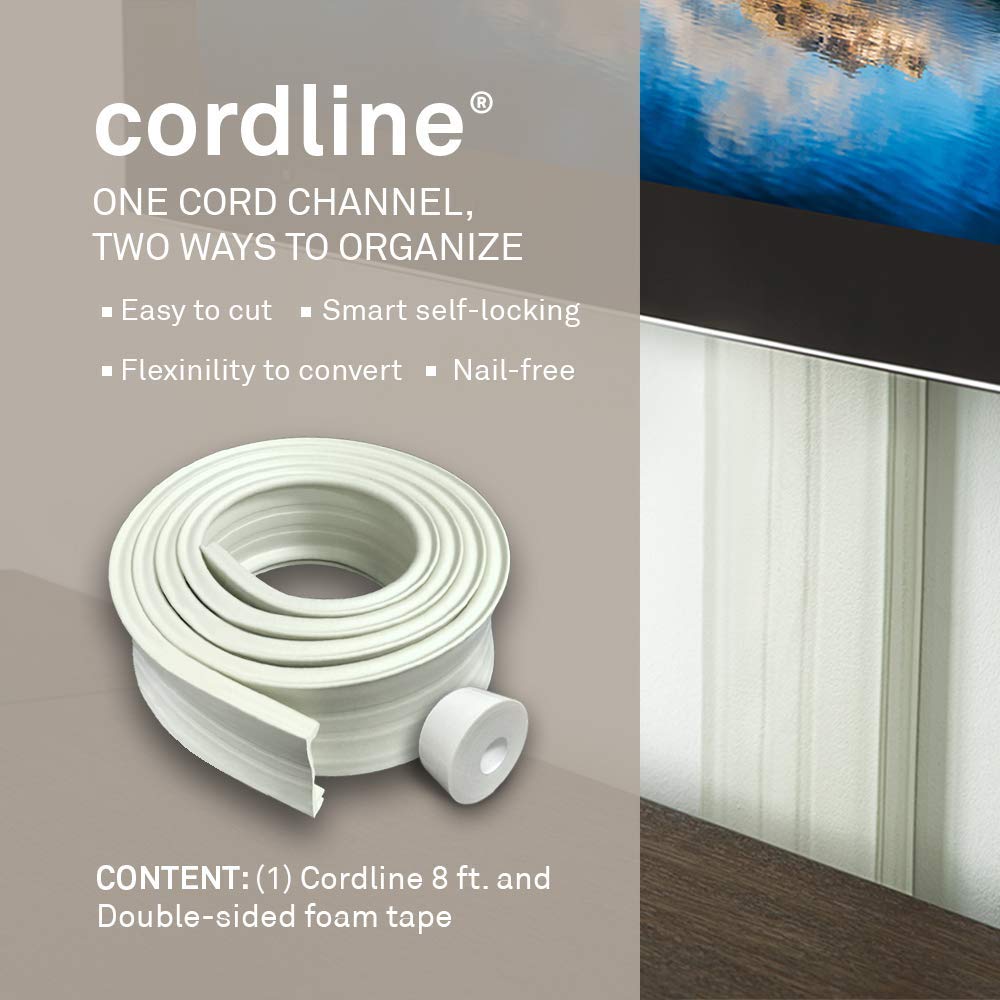 UT Wire Cordline 2-Way Cord Channel in Paintable White, 8-ft Continuous Roll