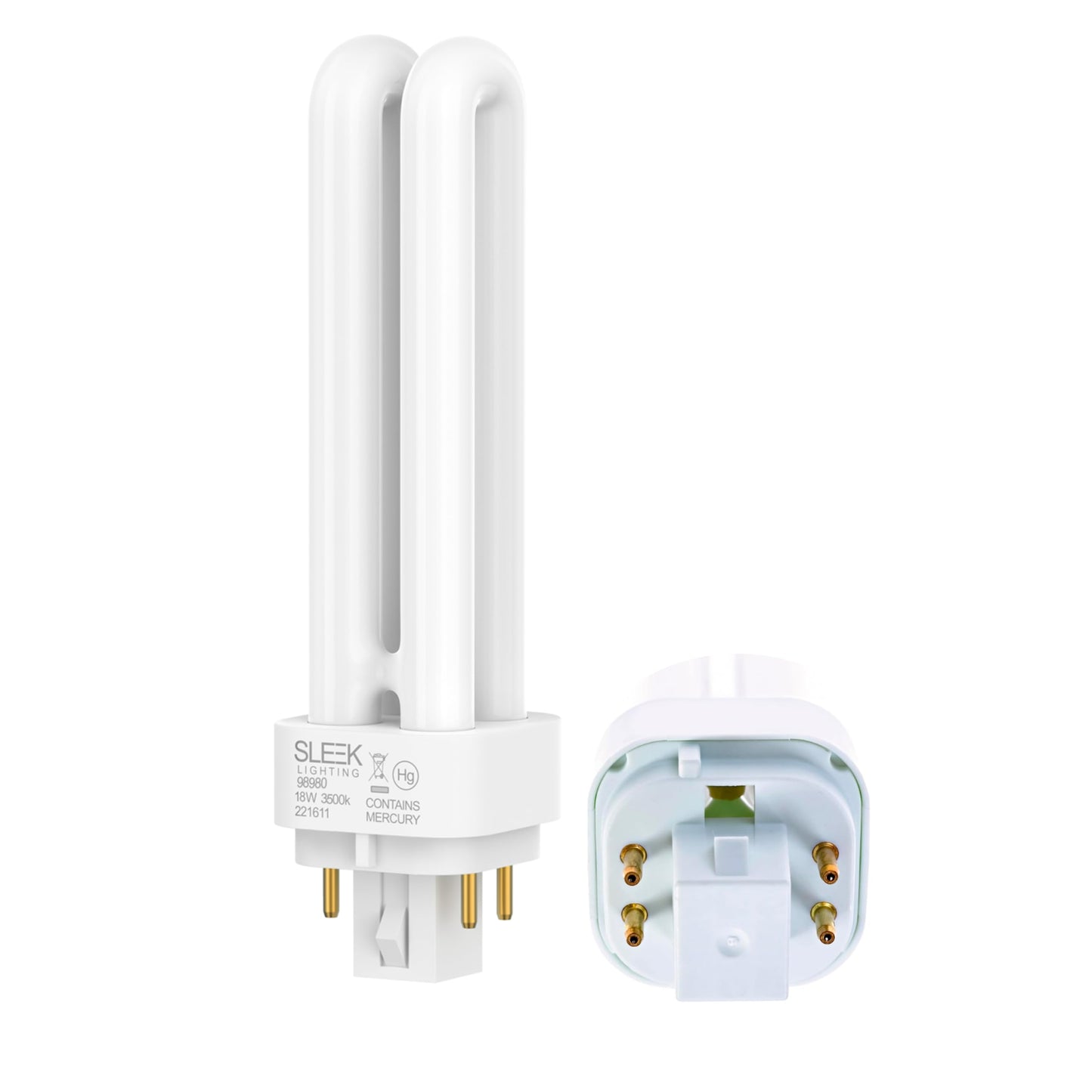 SLEEKLIGHTING 18 Watt T4 Double Tube CFL 4 Pin G24Q-2 Base Light Bulb 3500K 1050lm -Replaces PLC-18W 827 -Compact Fluorescent -Neutral White Light