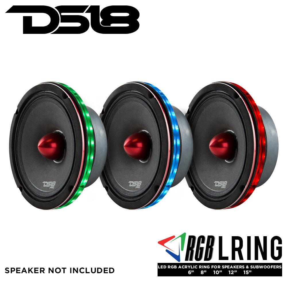 DS18 LRING8 Speaker Grill Ring - Fits 8” Speaker, RGB LED Lighting, Acrylic Ring, Marine Watertight Seal, Compatible with RGB Remote Module - One Ring