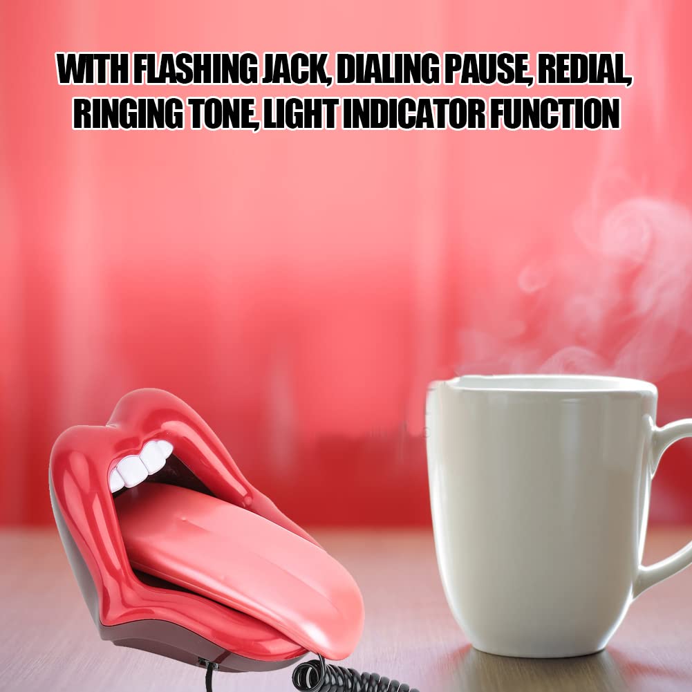 Red Mouth Telephone Retro, Red Tongue Corded Landline Novelty Sexy Lip Mouth Fixed Phone,Wired Novelty Sexy Lip Phone Cartoon Shaped Real Corded