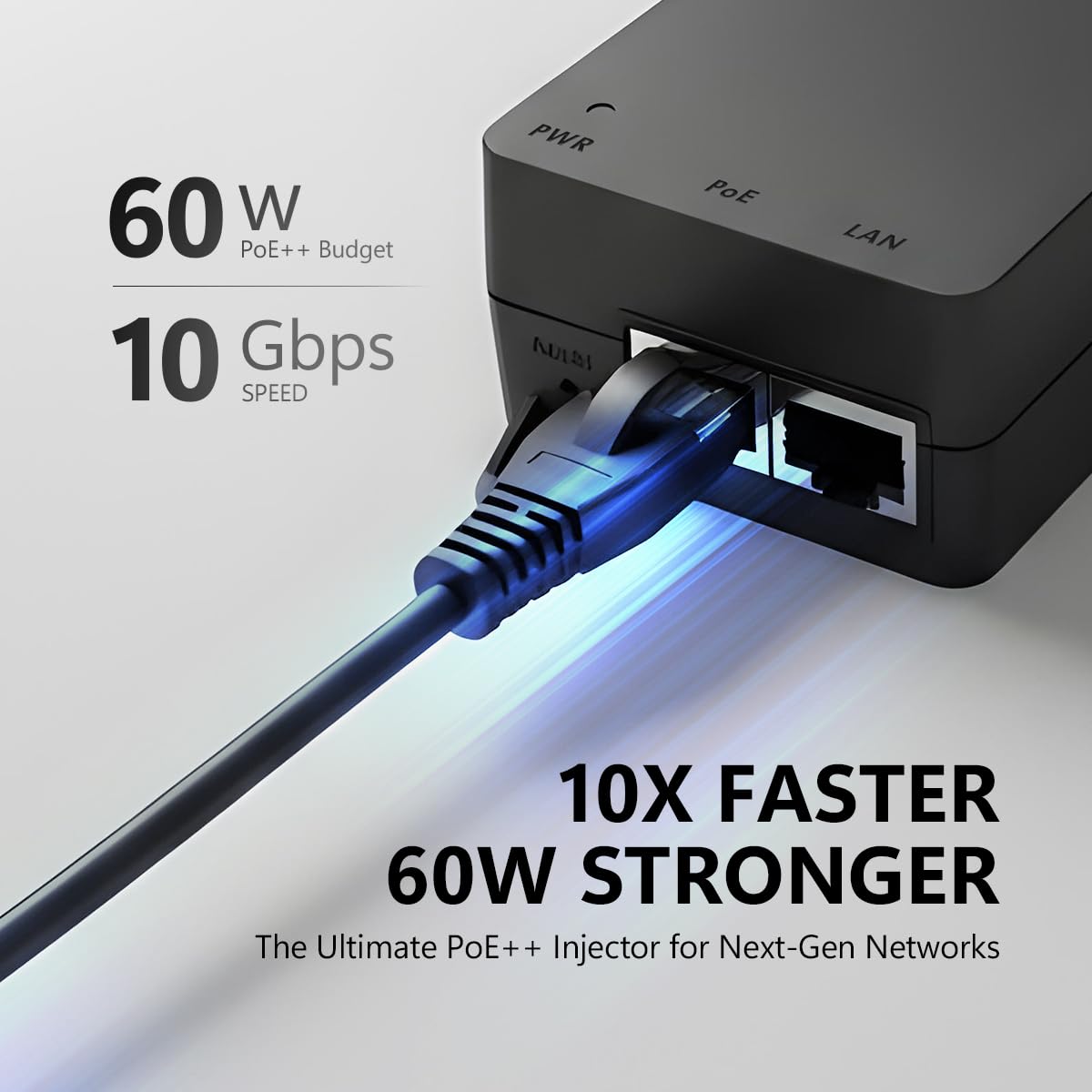 EnGenius 10Gbps Power Over Ethernet PoE++ Injector | 60W | 802.3af/at/bt | Plug & Play | Up to 100 Meters (328ft) | Single Port [EPA5060XBT]