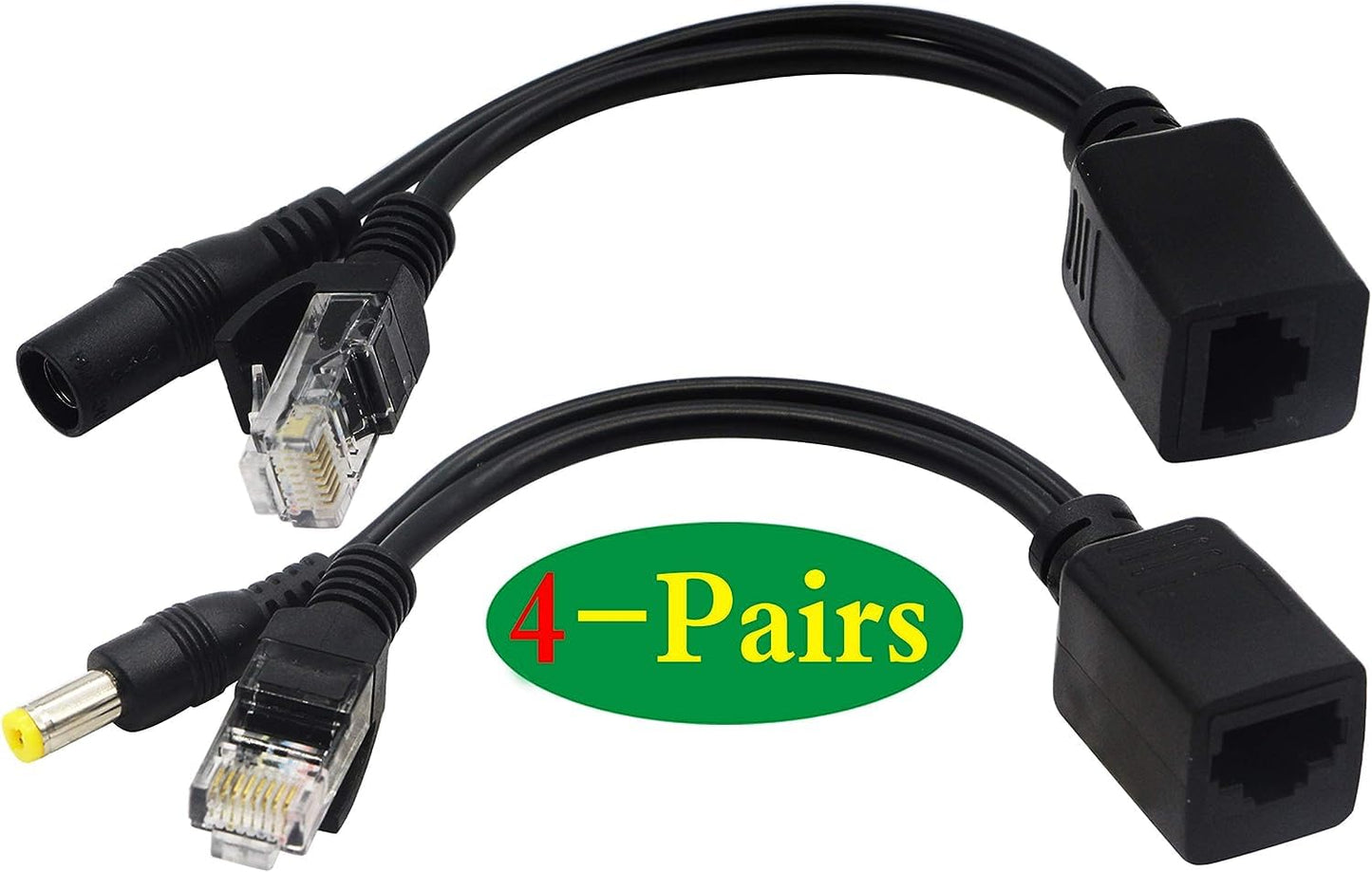 zdyCGTime Passive PoE Injector and PoE Splitter Kit with RJ45 Ethernet and Power via DC 5.5x2.1 mm F/M Adaptor Connector?Black 4 Pairs