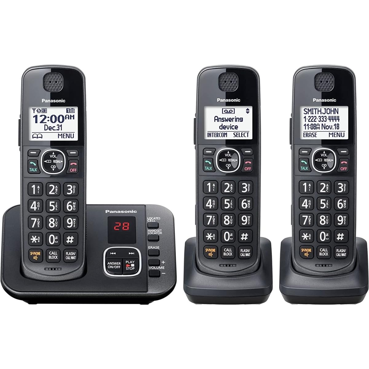 Panasonic DECT 6.0 Expandable System, Cordless Phones With Answering Machine and Call Blocking - 3 Cordless Phones 3 Handsets - KX-TGE633M (Metallic