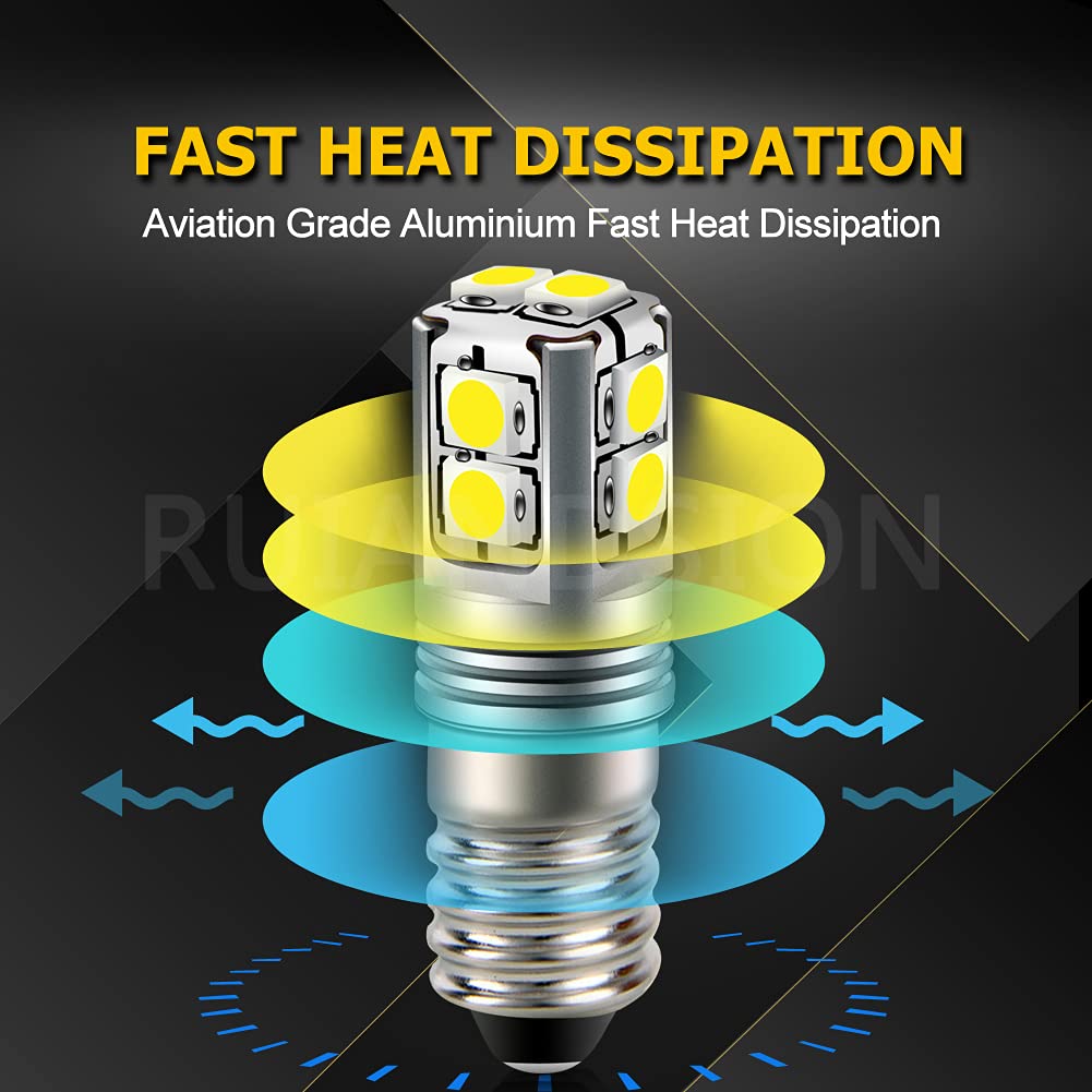 Ruiandsion E10 LED Bulb 6-40V 3030 10SMD Chips White LED Bulb for Headlamps Flashlights Torch Bike Work Light Non-Polarity