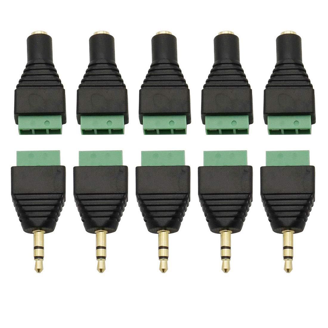 Didamx 10Pcs 3.5mm Stereo TRS Audio Video Male/Female to 3 Screw Terminal Balun Converter Adapter Connectors