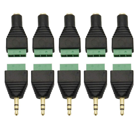 Didamx 10Pcs 3.5mm Stereo TRS Audio Video Male/Female to 3 Screw Terminal Balun Converter Adapter Connectors