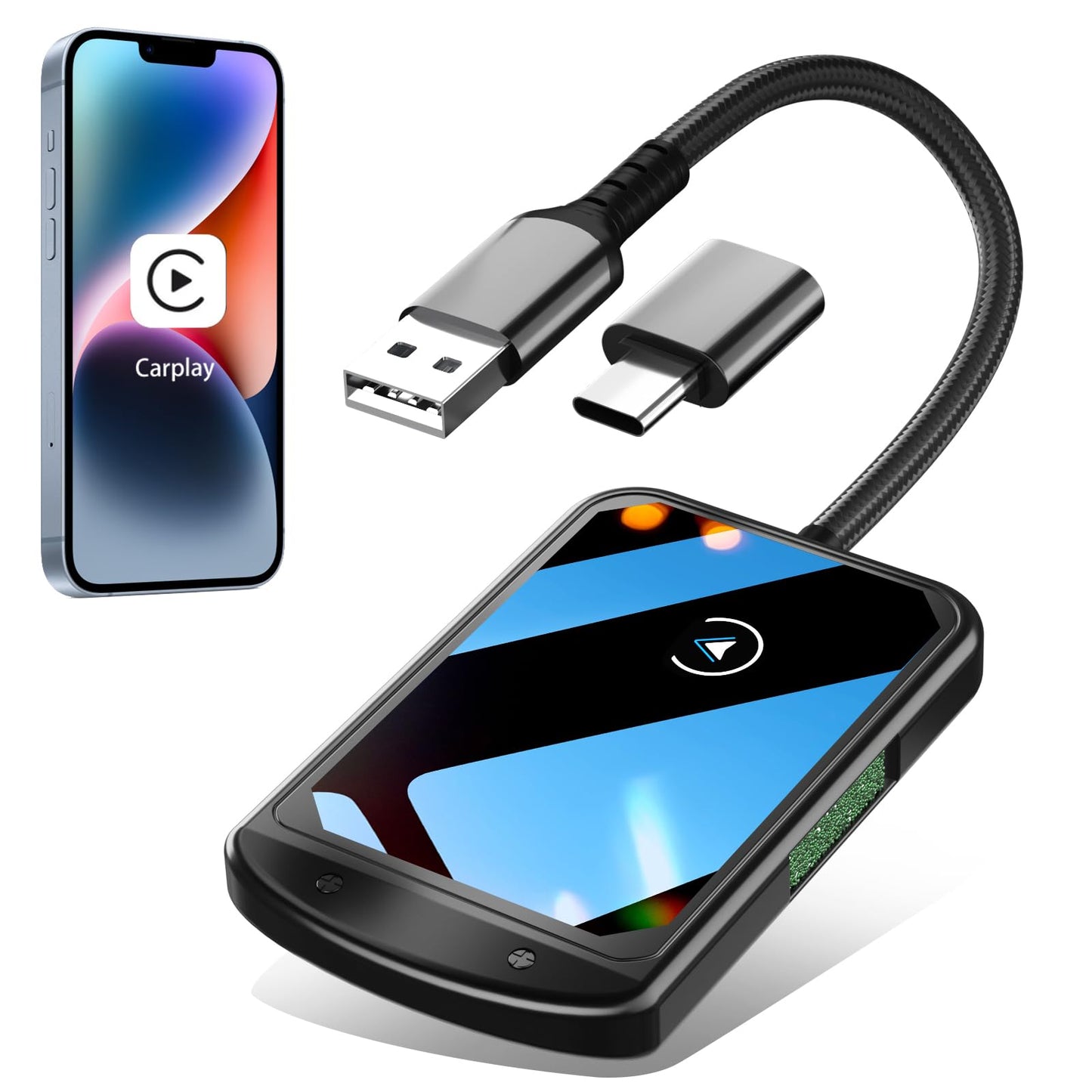 Wireless CarPlay Adapter for iPhone, Plug & Play Bluetooth & 5.8GHz Converter, Upgrades Wired to Wireless CarPlay, Auto-Reconnect, Compatible