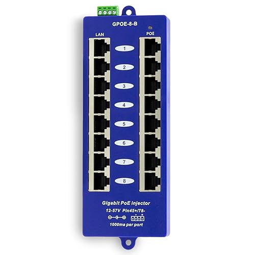 PoE Texas 8 Port Gigabit Passive PoE Injector with 24V 60W Power Supply - Replace 8 Injectors with One Clean Installation - Wall Mount Injector