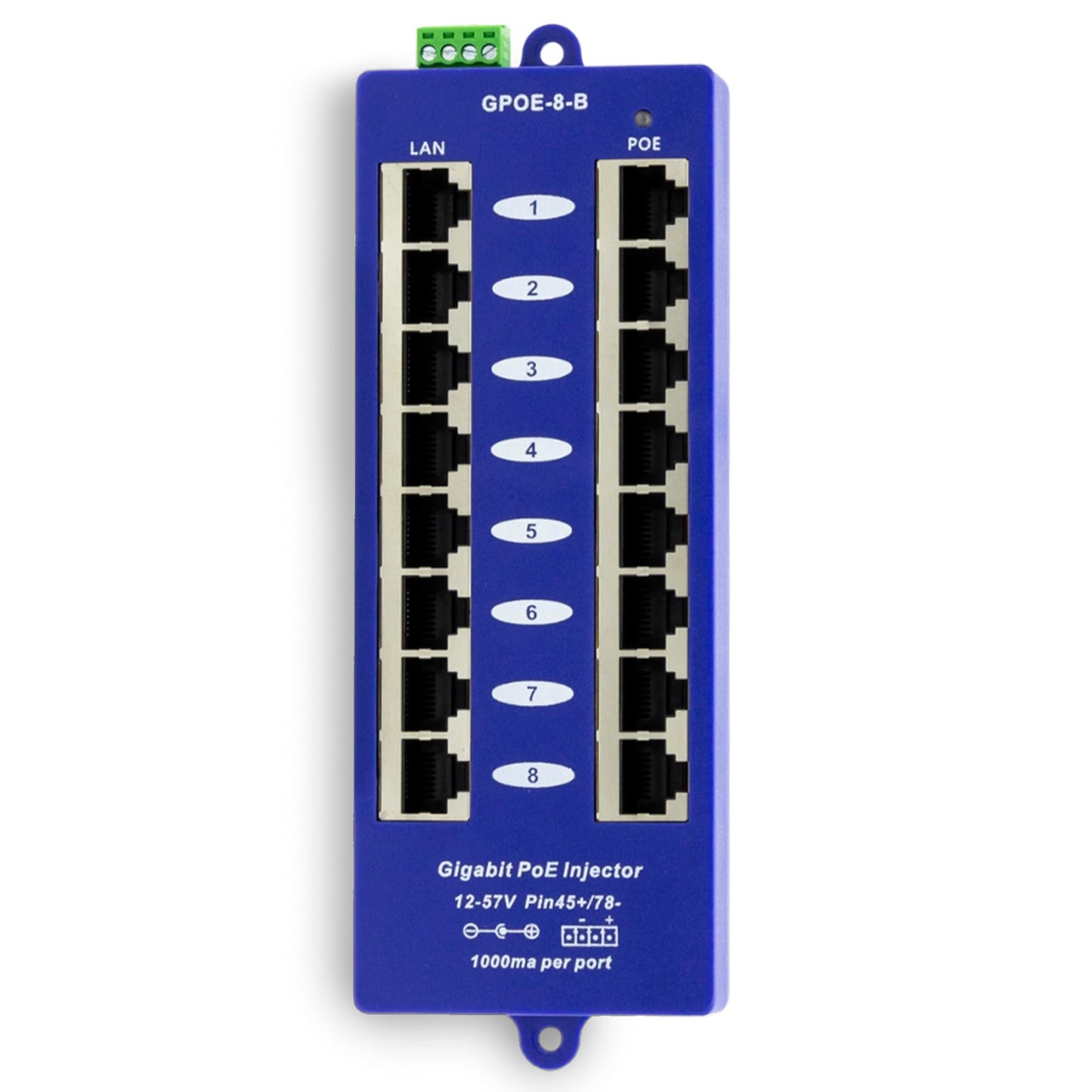 PoE Texas 8 Port Gigabit Passive PoE Injector with 24V 60W Power Supply - Replace 8 Injectors with One Clean Installation - Wall Mount Injector