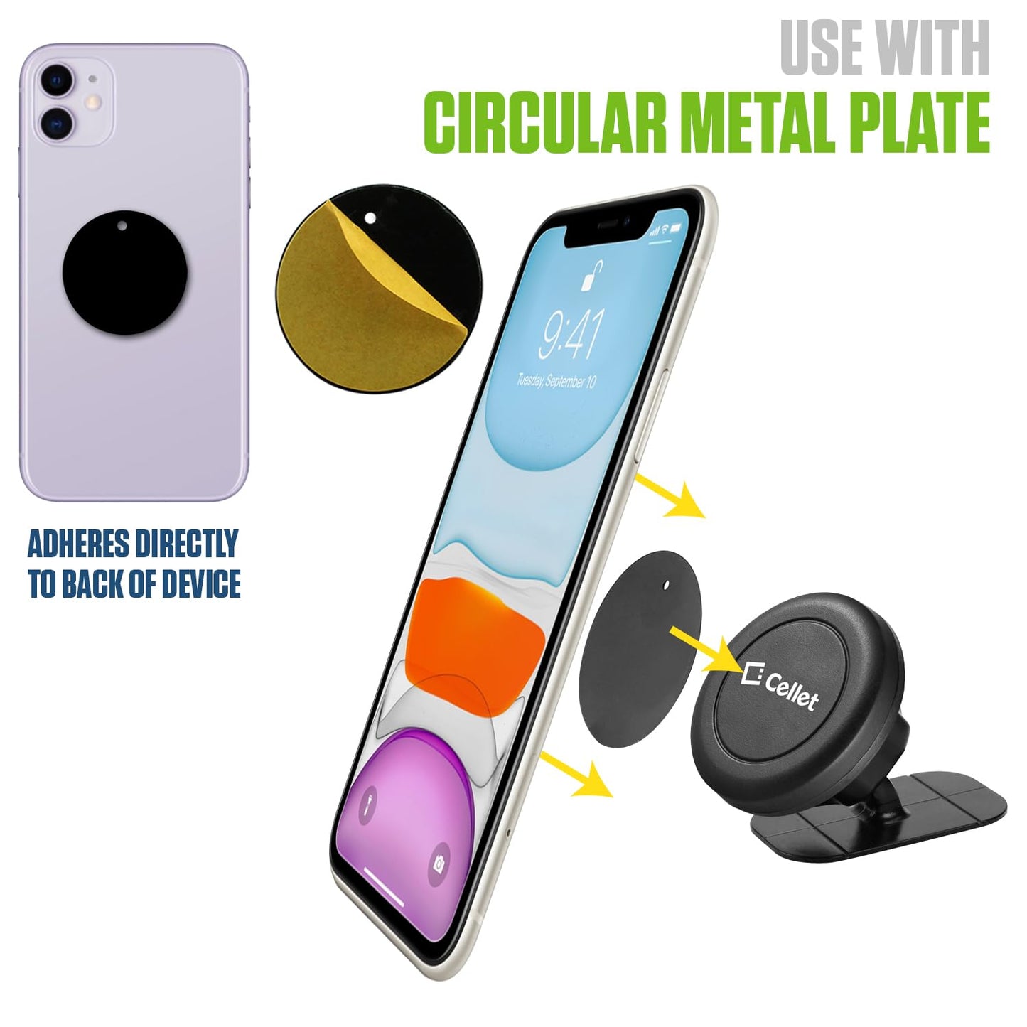 Cellet 8 Pack Metal Plates for Magnetic Car Phone Mount - 4 Round + 4 Rectangular with Strong 3M Adhesive & Protective Film - Compatible with iPhone
