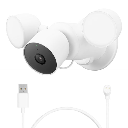 Google Nest Cam with Floodlight - Outdoor Camera - Floodlight Security Camera, White, 1 Count with Extra Replacement Cable