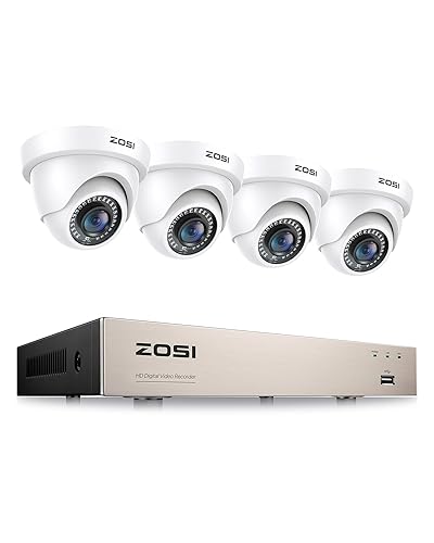 ZOSI 3K Lite 8CH H.265+ Home Security Camera System with AI Human/Vehicle Detection,Night Vision,5MP Lite 8 Channel CCTV DVR,4pcs 1080P 1920TVL 2MP