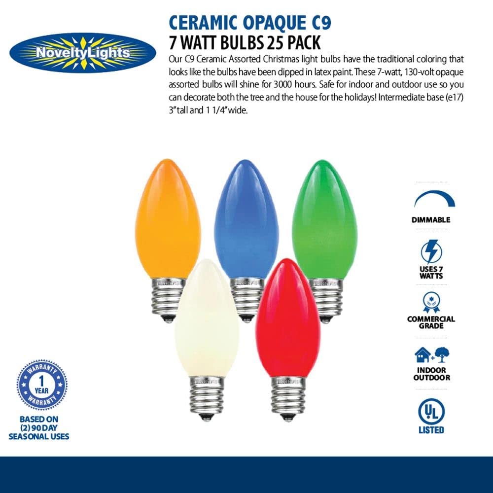 Novelty Lights 25 Pack C9 Ceramic Yellow Christmas Replacement Bulbs