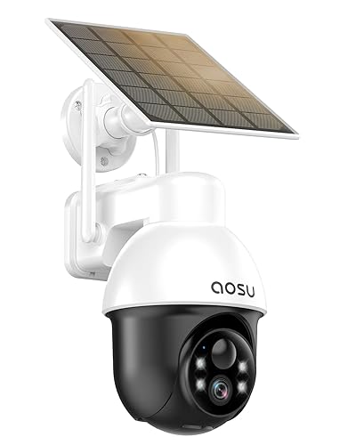 aosu Solar Security Camera Wireless Outdoor with Panoramic PTZ, Human Auto Tracking, 2K Night Vision, Light and Sound Alarm, 2-Way Audio, Works