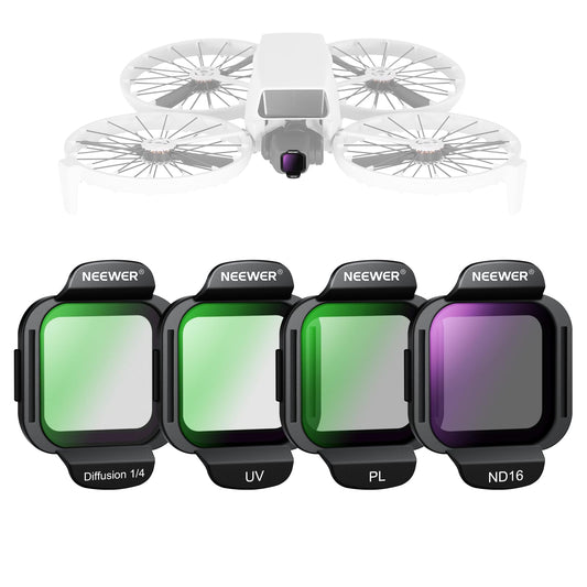 NEEWER ND Filter Accessories Set Compatible with DJI Flip Drone (4 Pack), ND16 PL UV Black Diffusion 1/4 Snap On HD Optical Glass Neutral Density