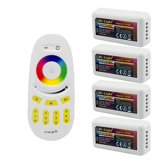 S NMT Mi Light Wireless 2.4G RF RGB + White/Warm White Controller Kit, 4 x Controllers and 4-Zone Remote, Wi-Fi Bridge Compatible, 4CH Multicolor