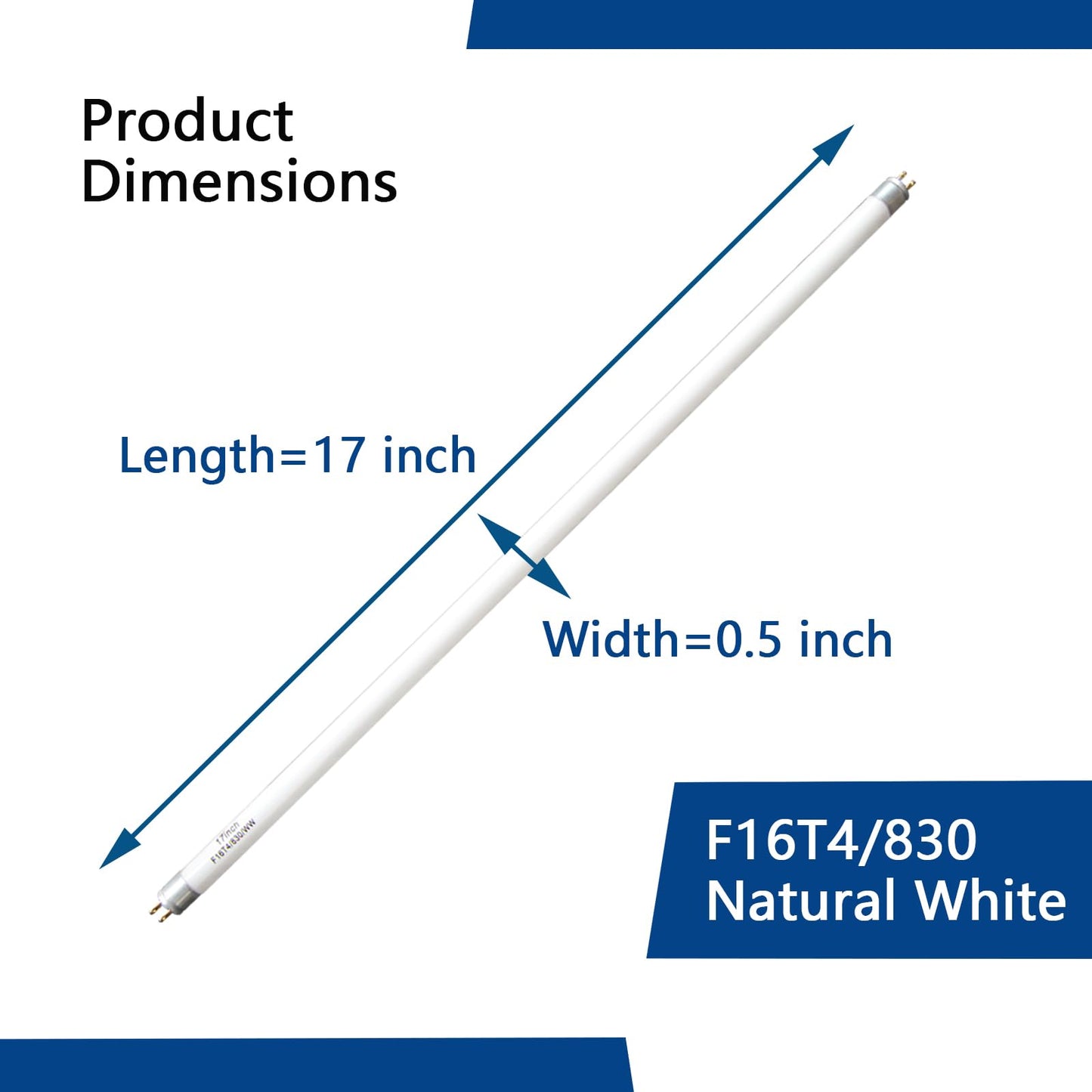 17" T4 16W Fluorescent Light Bulb, F16T4/830 Natural White,G5 Base 3000K
