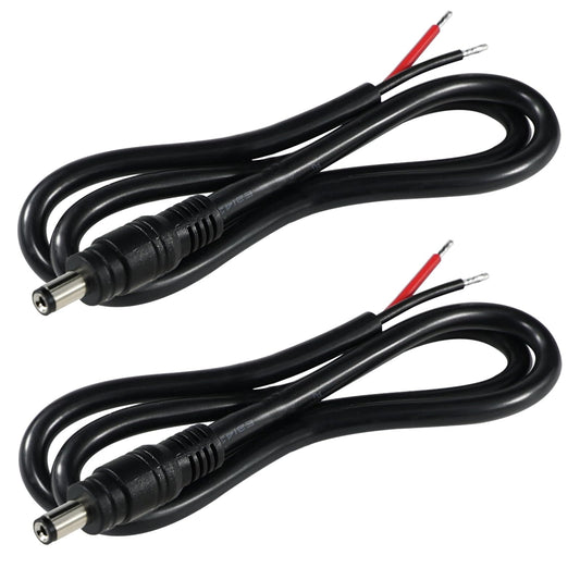 2PCS 2FT Black 16AWG DC Power Pigtails Cable - 5.5MM x 2.1MM Male Plug to Bare Wire Open End, DC Barrel Connector Pigtail for CCTV Security Camera